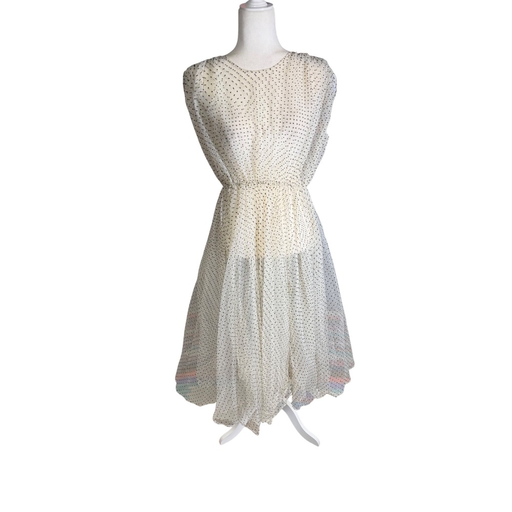 AKIRA Daphne‎ Nude Polka Dot Tulle Midi Dress – L (NWT)